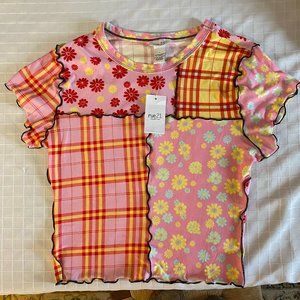 RUE21 TEEN FLORAL & PLAID CROP TOP SIZE L.NWT